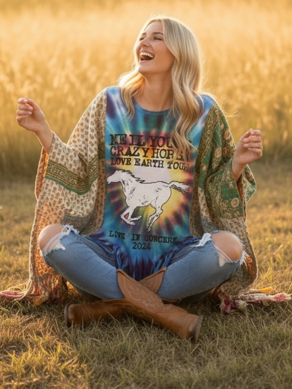 NEIL YOUNG Artisan Made Upcycle BAND T PONCHO SIZE INCLUSIVE Granny D Original - Picture 3 of 9